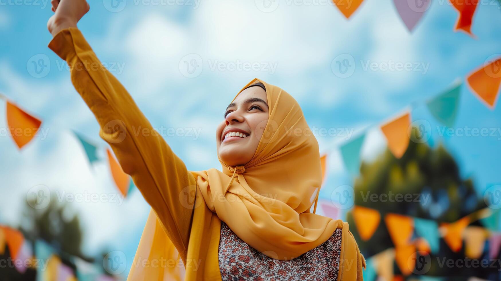 AI generated Celebrating Success, Expressive Muslim Woman in Hijab photo