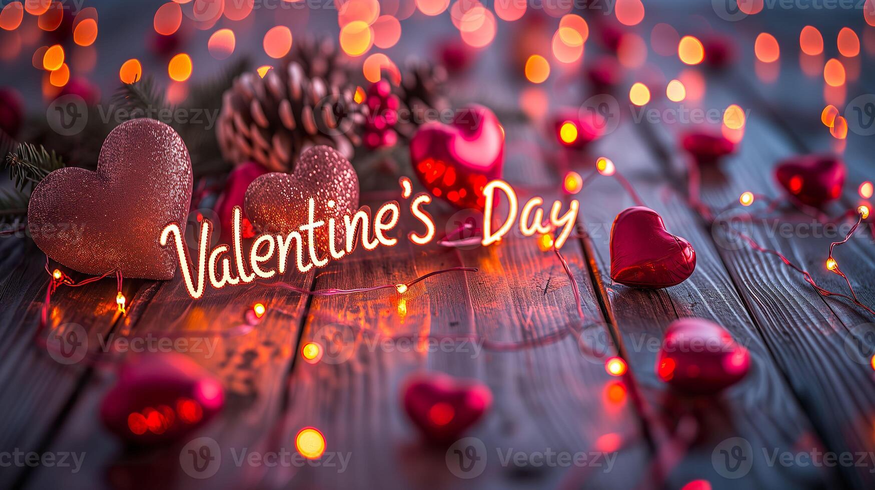 AI generated Love in Focus, Valentine's Day Text with Festive Blurred Backdrop photo