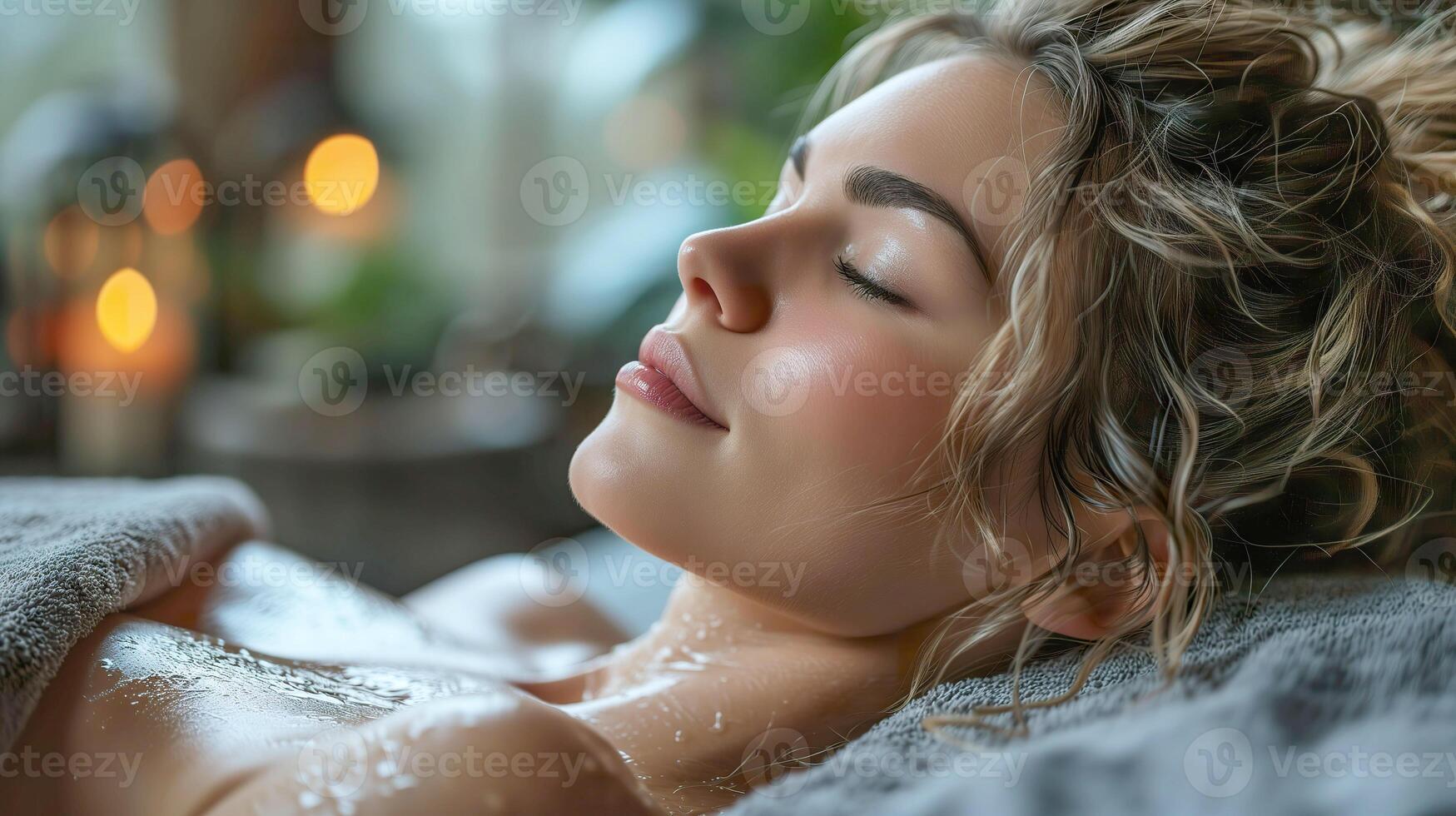 AI generated Spa Serenity Relaxed Woman Enjoying a Back Massage photo