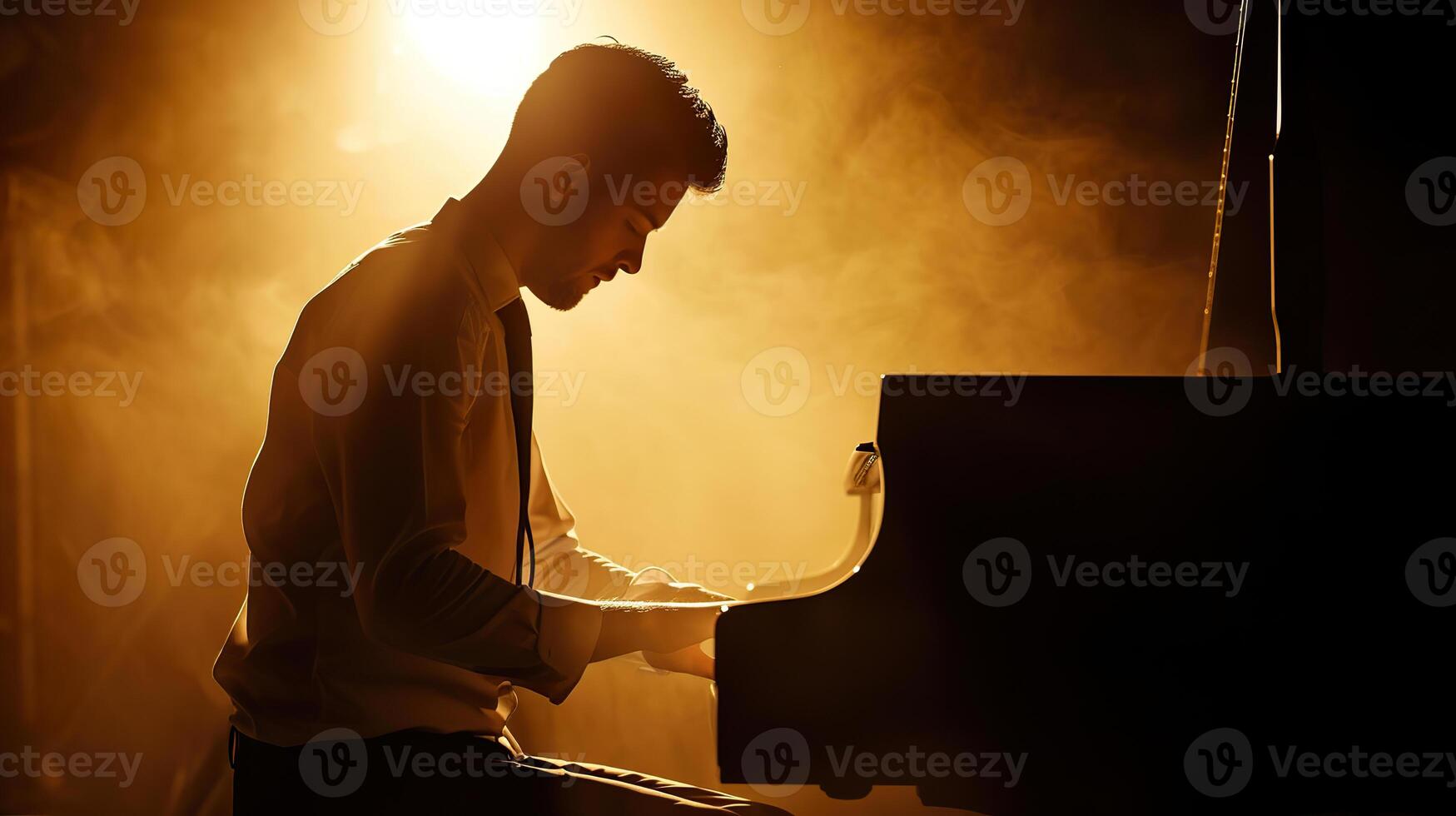 AI generated Concert Elegance, Dramatic Lighting for Piano Performance photo