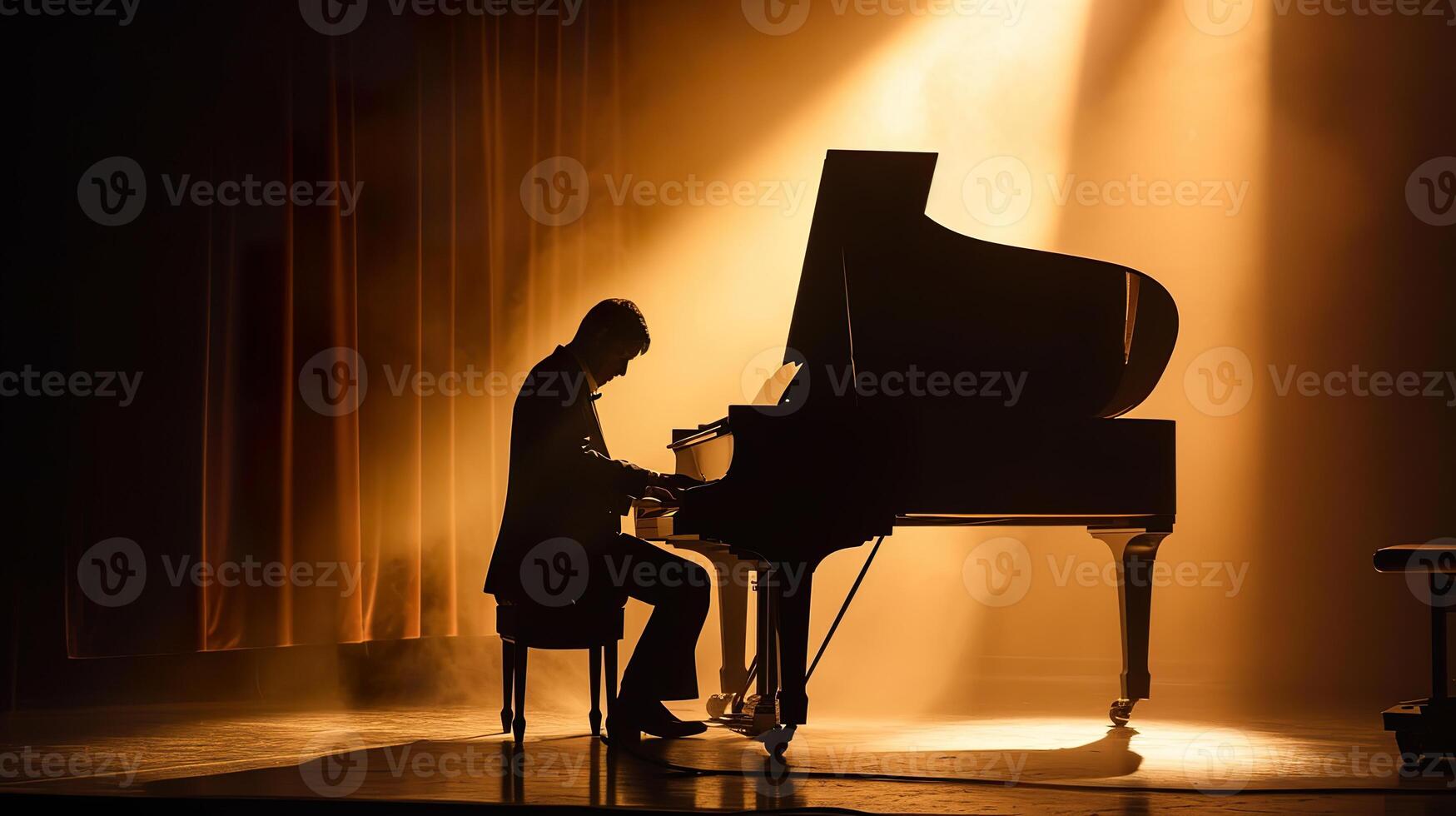 AI generated Concert Elegance, Dramatic Lighting for Piano Performance photo