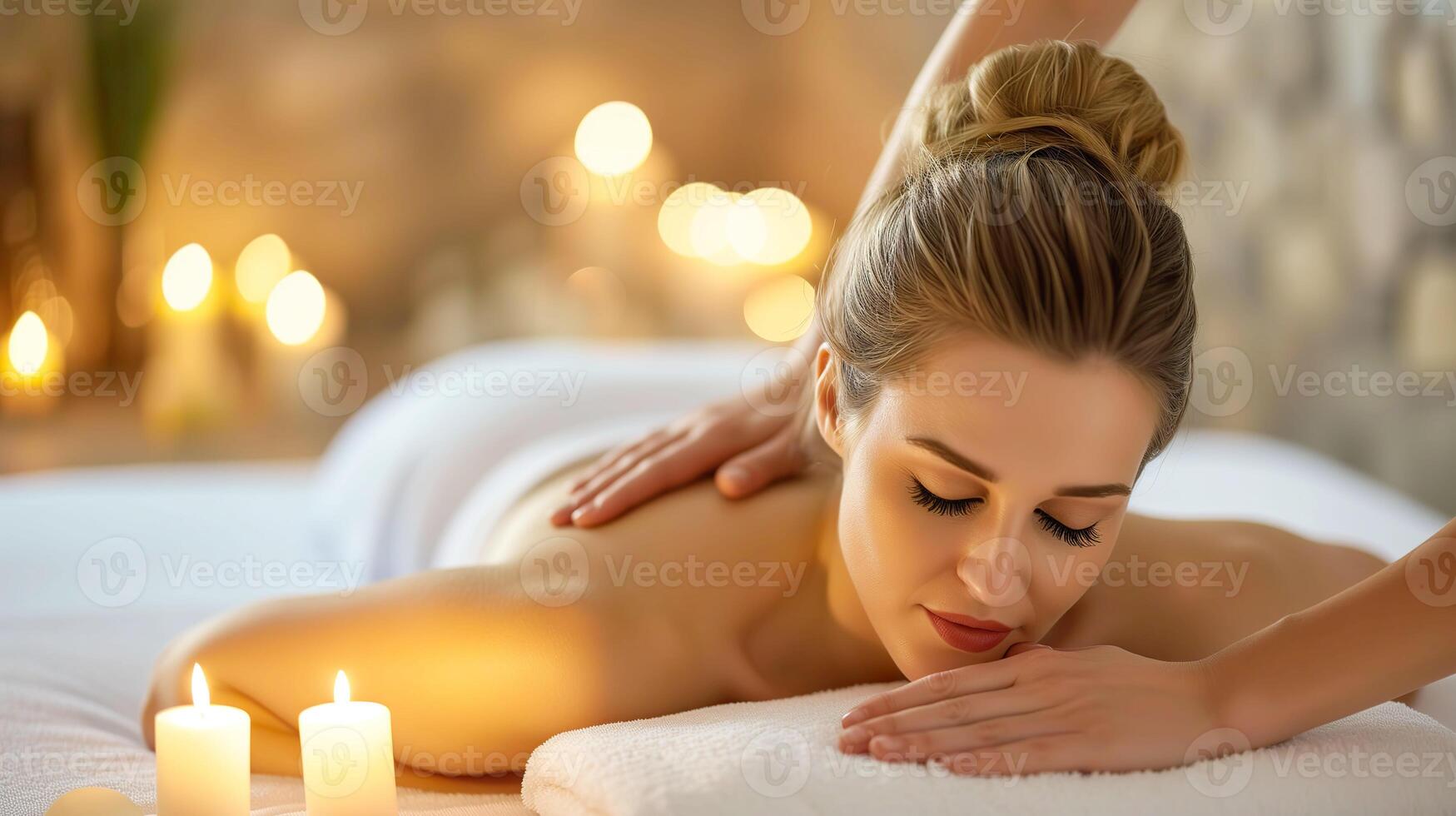 AI generated Spa Serenity Relaxed Woman Enjoying a Back Massage photo