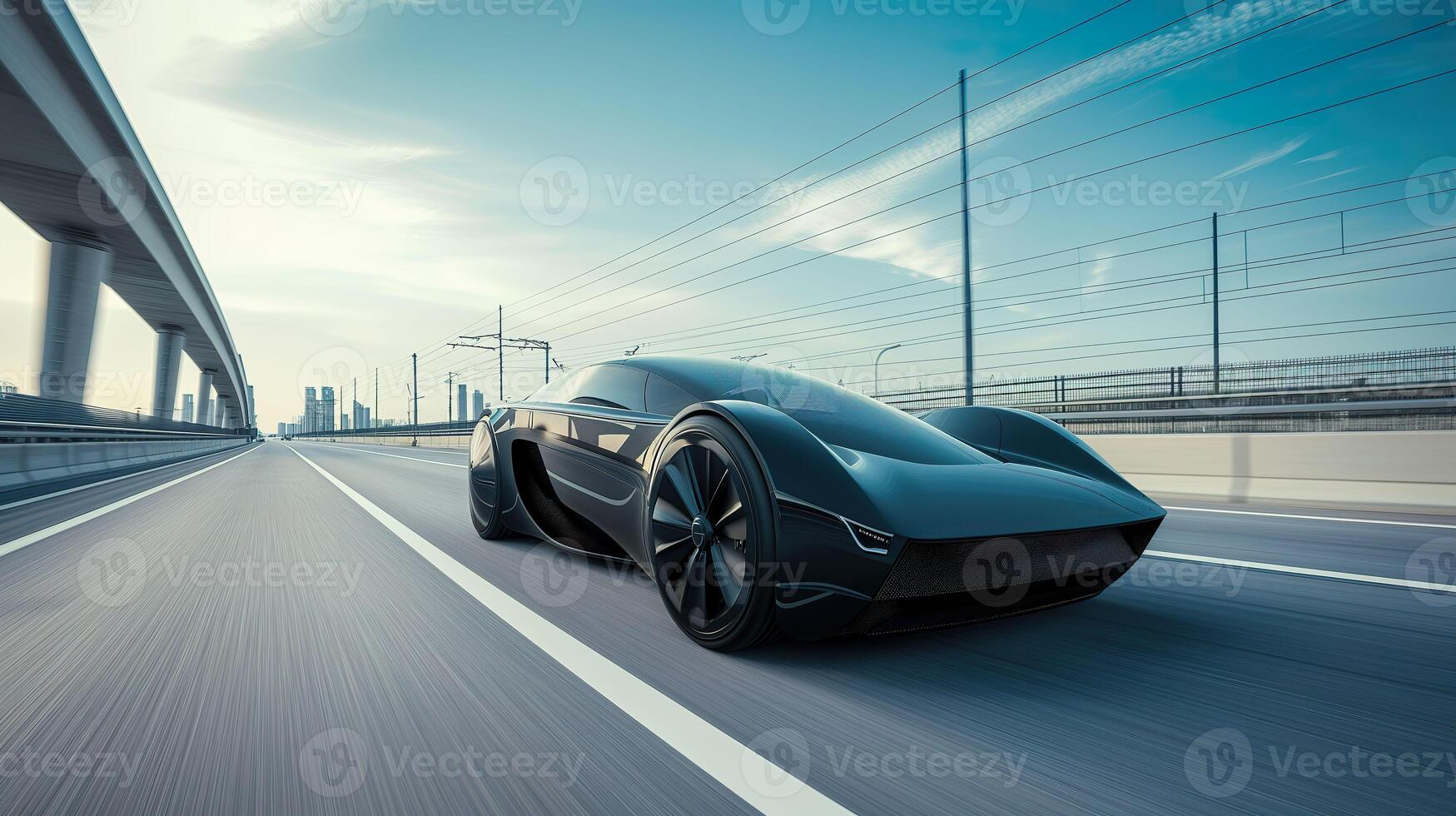 AI generated Futuristic EV Car on Highway, Luxury Sports Vehicle with ...
