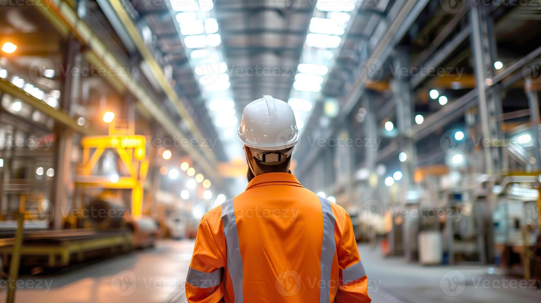 ai generado ocupacional vistazo, trabajador en uniforme observando producción foto