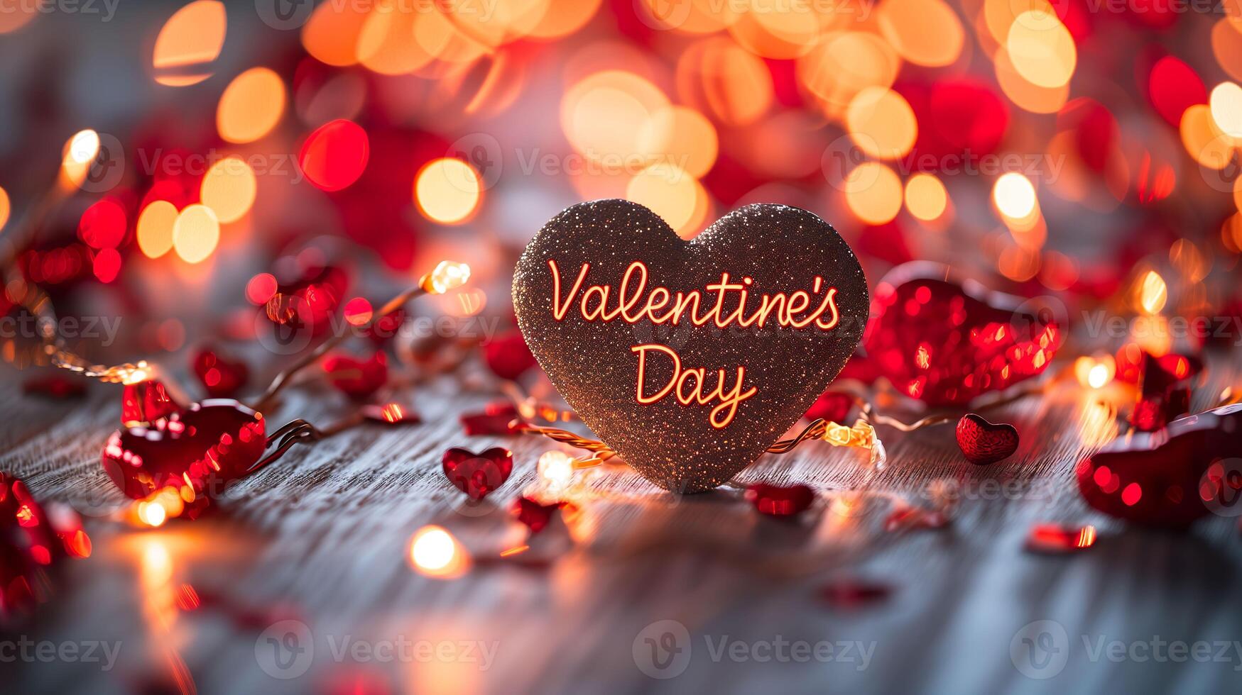 AI generated Love in Focus, Valentine's Day Text with Festive Blurred Backdrop photo