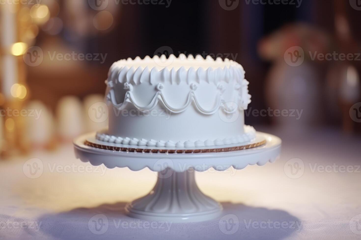 AI generated Delicious white cake on a stand photo