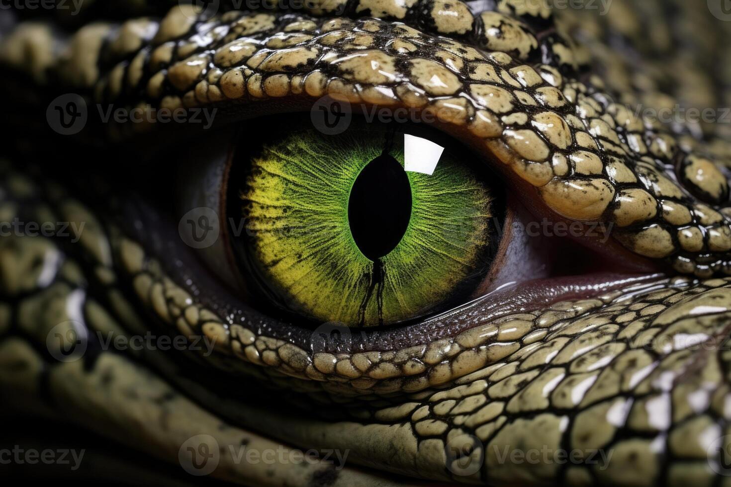 AI generated Closeup of alligator and crocodile eyes. photo