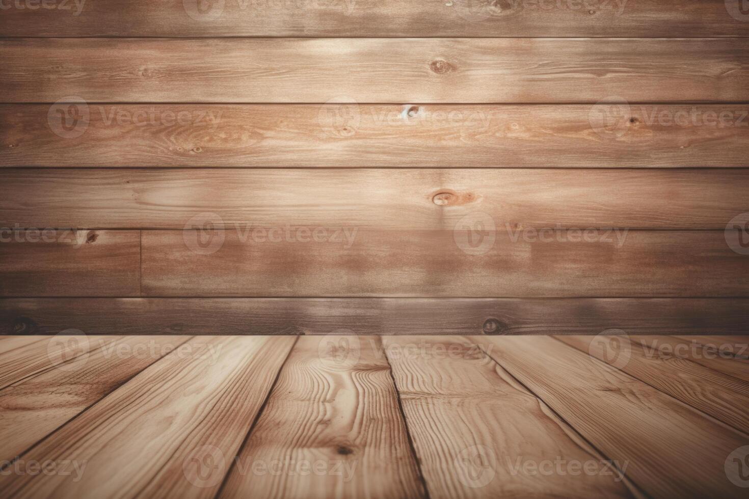 AI generated Wooden table with grain texture on light background. photo