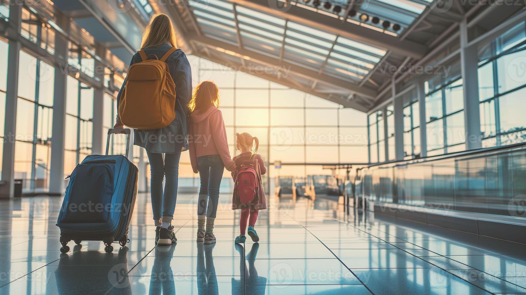 AI generated Happy Family Journey, Airport Terminal Adventure photo