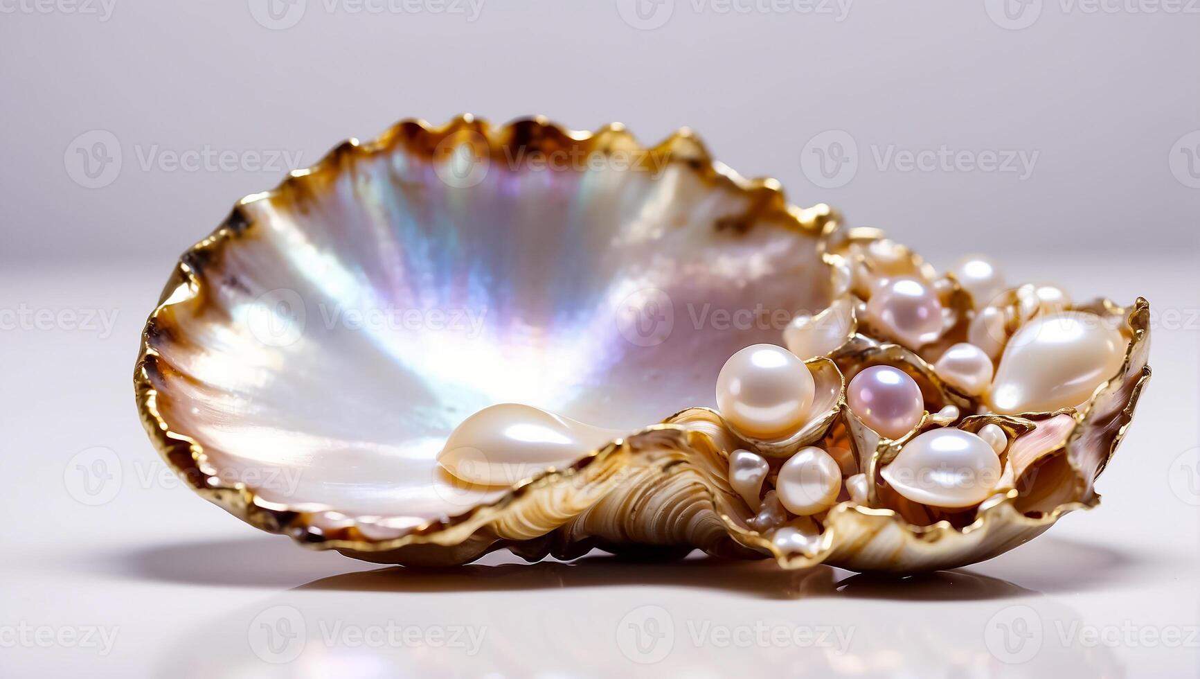 AI generated Beautiful shell with pearls on a light background photo