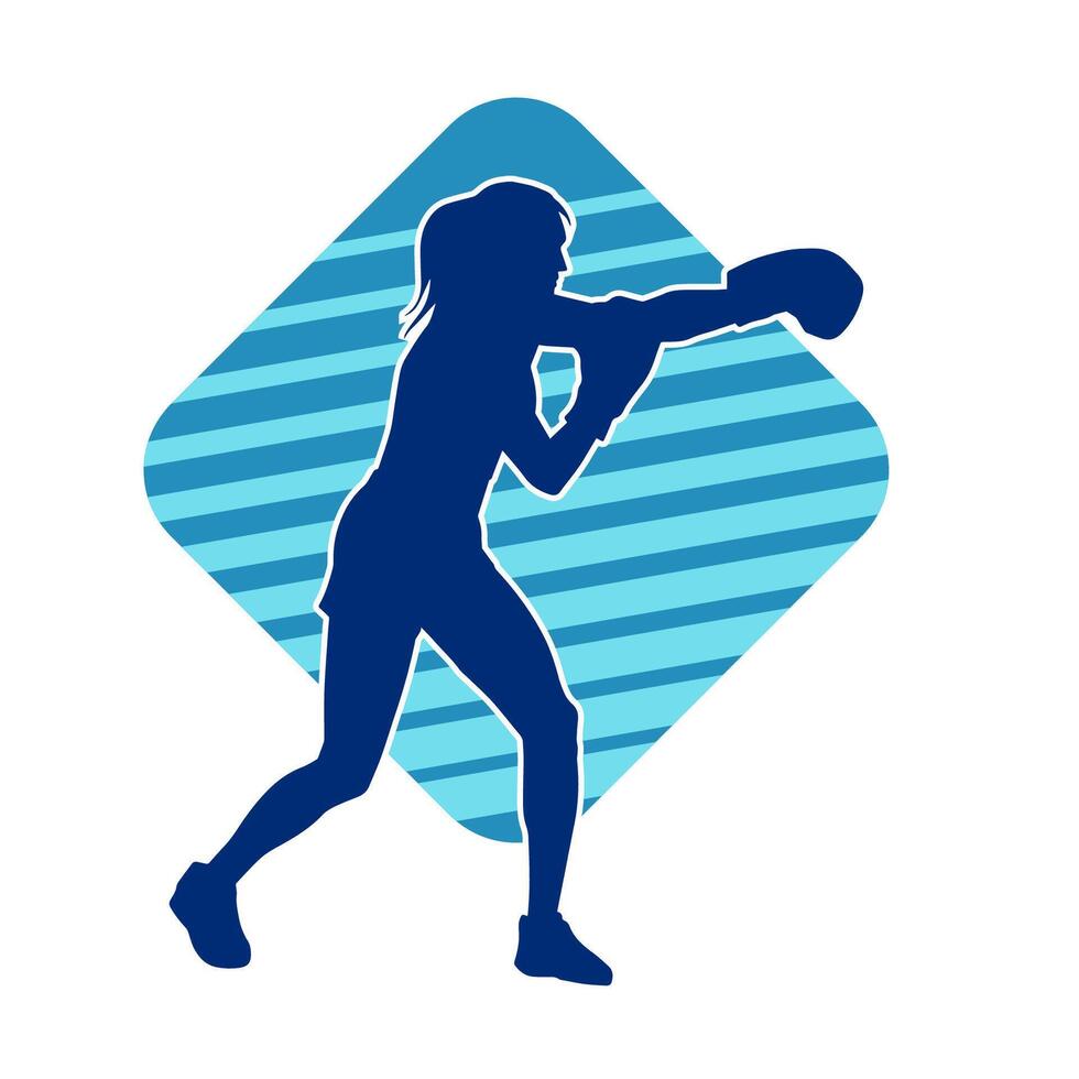 Silhouette of woman boxing athlete in action pose. Silhouette of a female wearing boxing gloves for boxing sport. vector