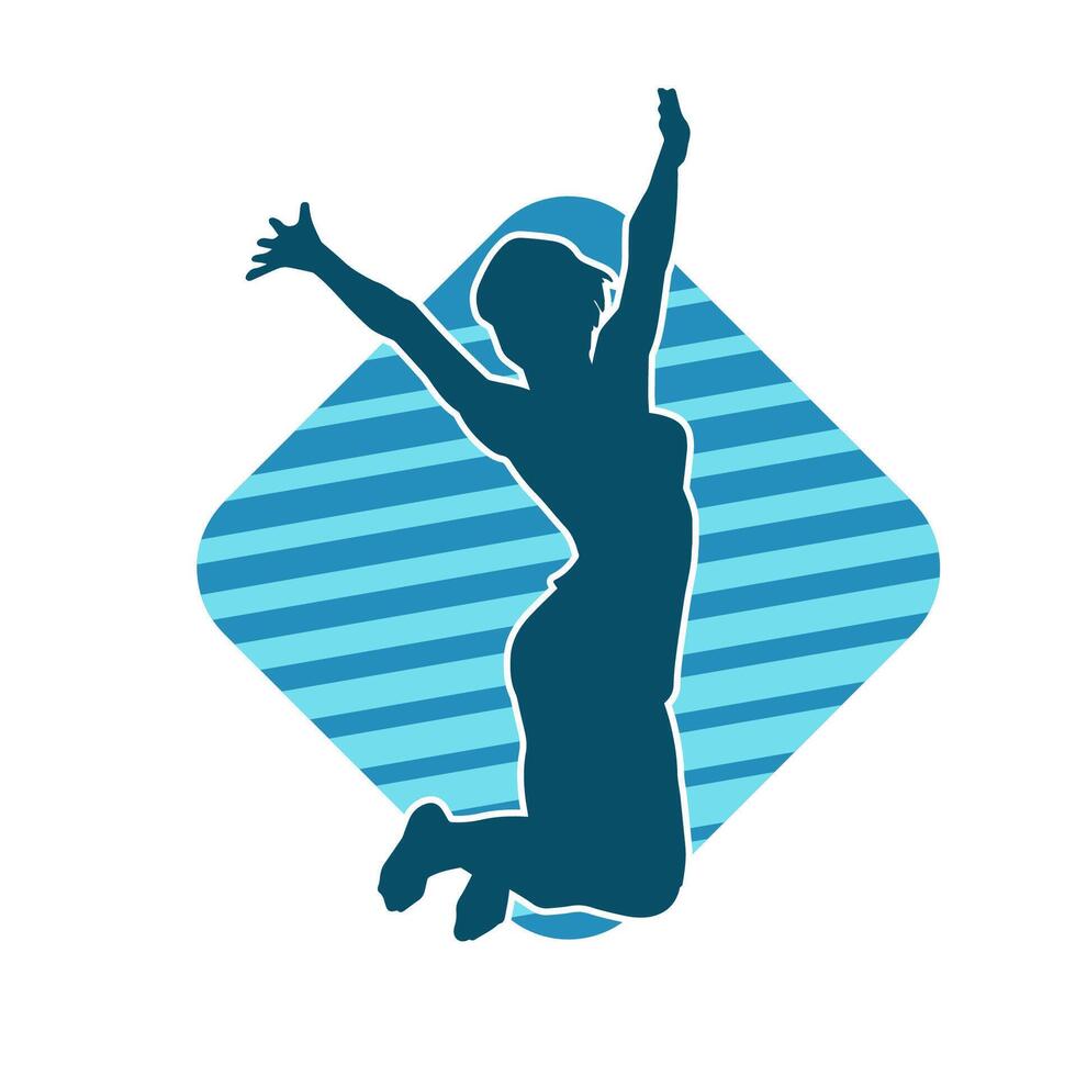 silueta de un contento mujer saltando pose. silueta de un niña modelo salta vector