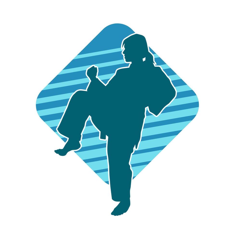 Silhouette of a slim female doing martial art pose. Silhouette of a martial art woman in action pose. vector