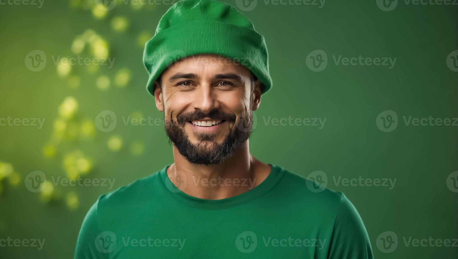 AI generated Stylish happy man in green hat and green clothes photo