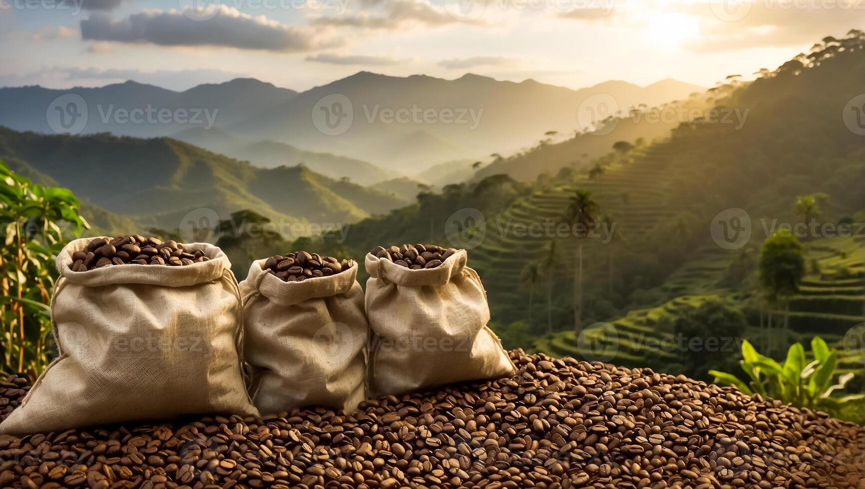 AI generated Coffee harvest on plantation photo