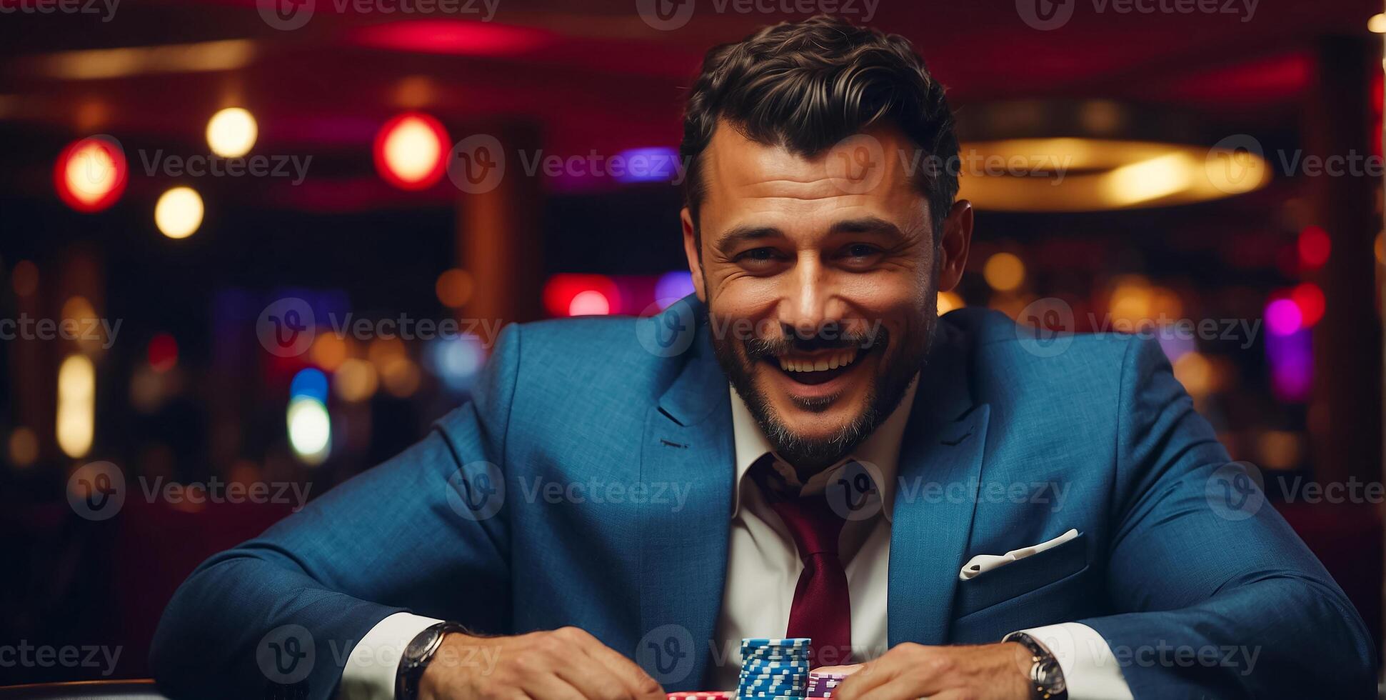 AI generated Happy man playing in a casino photo