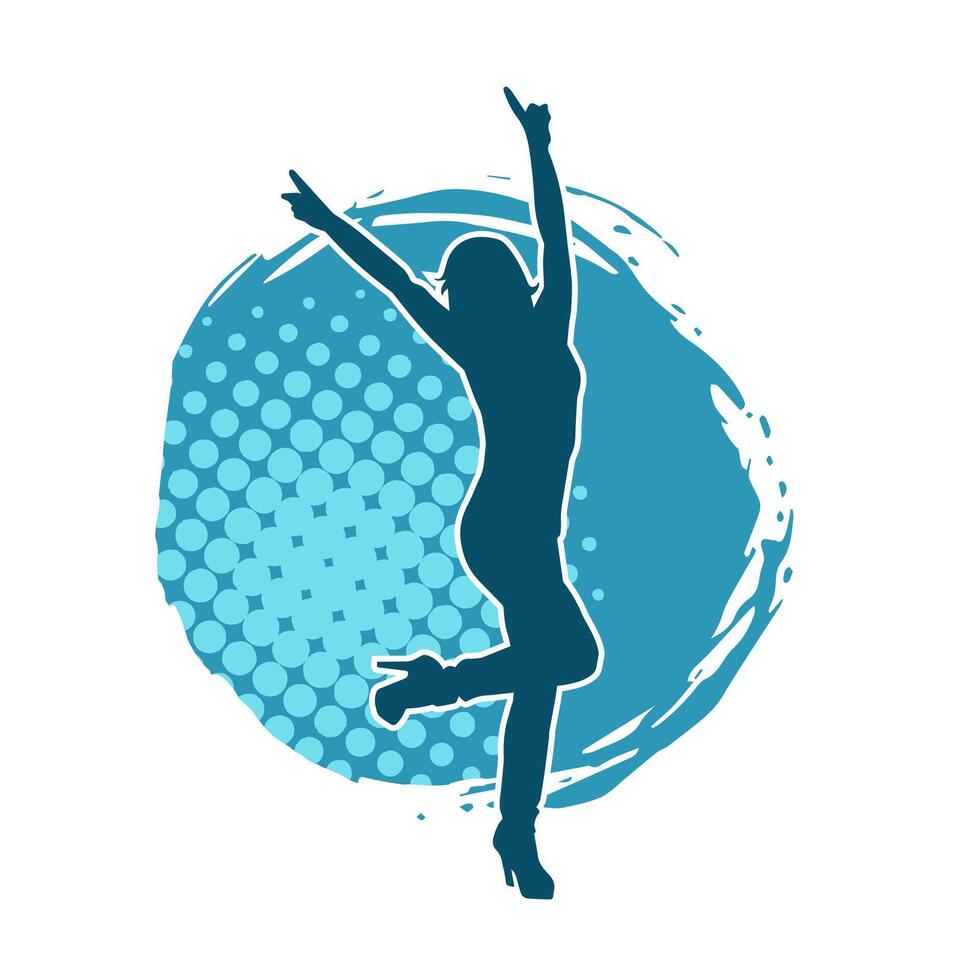 Silhouette of a casual female in a dancing pose. Silhouette of a dancer woman in action pose. vector