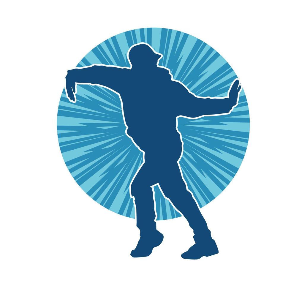 Silhouette of a male dancer in action pose. Silhouette of a slim man in dancing pose. vector