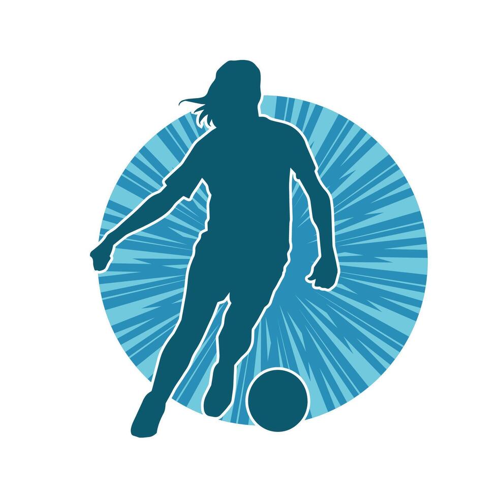 silueta de un hembra fútbol jugador pateando un pelota. silueta de un fútbol americano jugador mujer en acción pose. vector