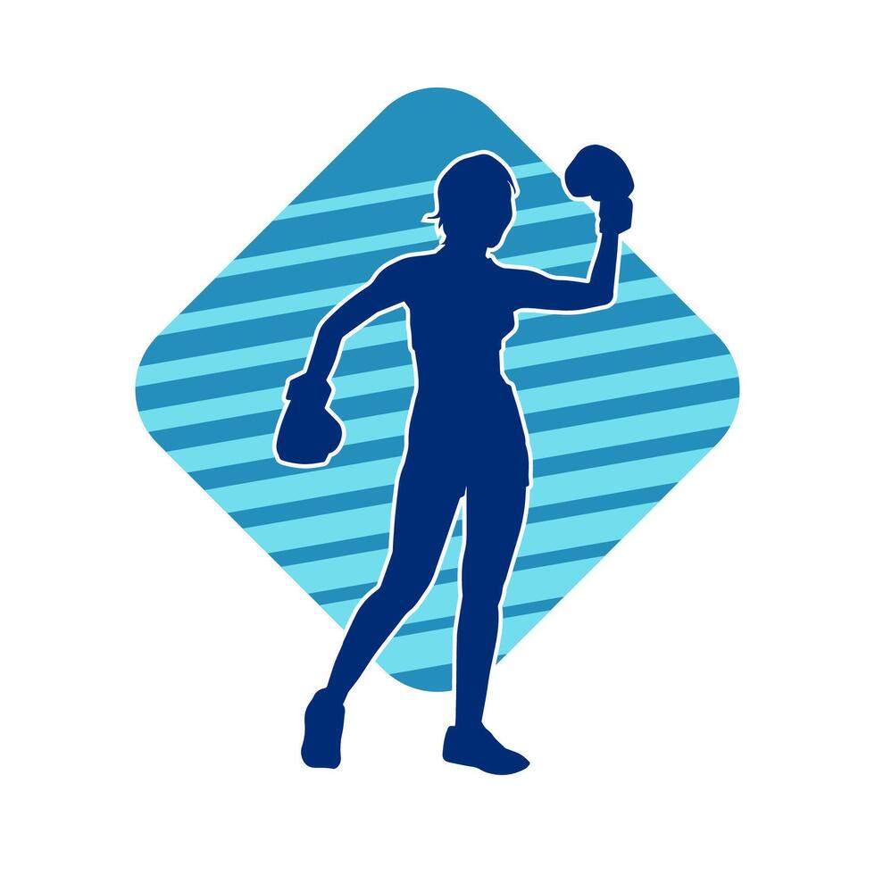 Silhouette of woman boxing athlete in action pose. Silhouette of a female wearing boxing gloves for boxing sport. vector