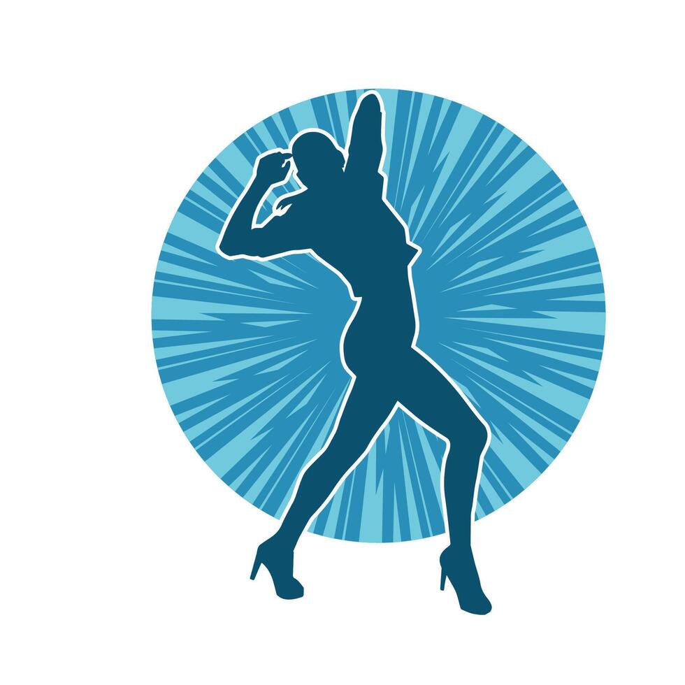 Silhouette of a female dancer in action pose. Silhouette of a slim woman in dancing pose. vector