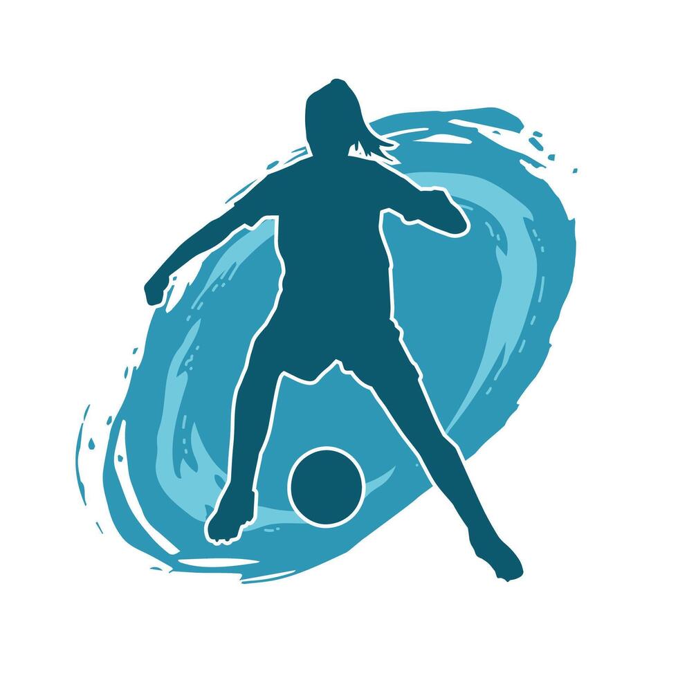 Silhouette of a female soccer player kicking a ball. Silhouette of a football player woman in action pose. vector