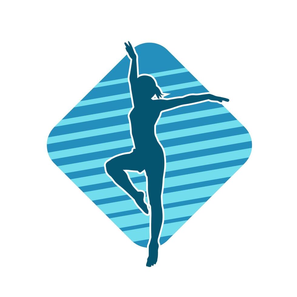 Silhouette of a female ballet dancer in action pose. Silhouette of a ballerina girl dancing pose. vector