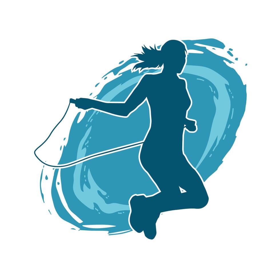 silueta de un Delgado deportivo mujer haciendo saltar cuerda ejercicio. vector