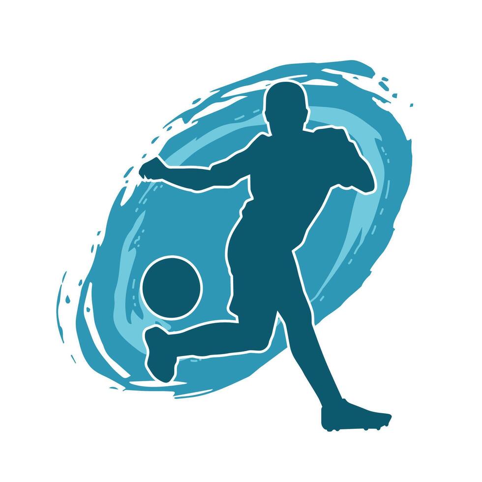 Silhouette of a female soccer player kicking a ball. Silhouette of a football player woman in action pose. vector