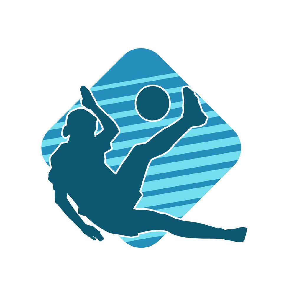 Silhouette of a female soccer player kicking a ball. Silhouette of a football player woman in action pose. vector