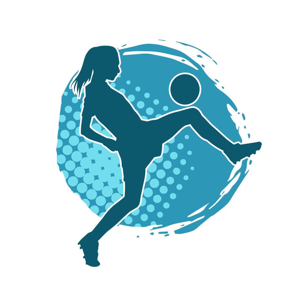 Silhouette of a female soccer player kicking a ball. Silhouette of a football player woman in action pose. vector