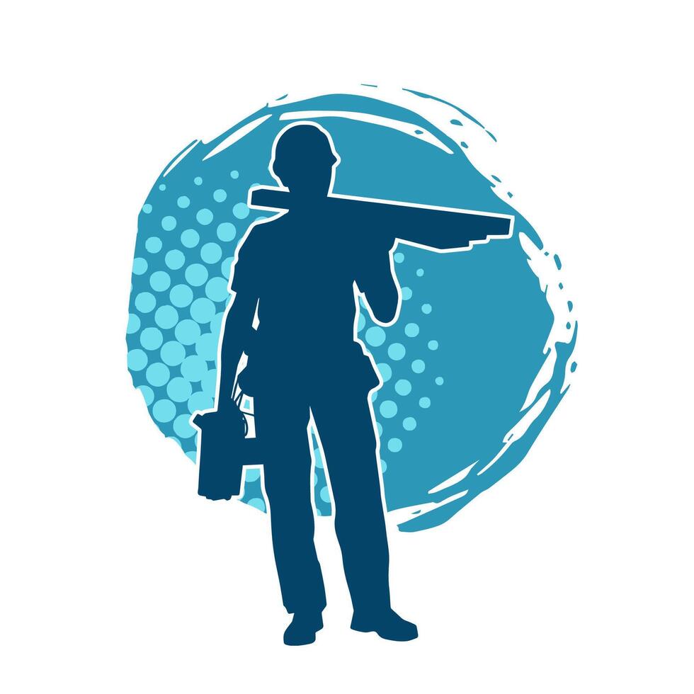 Silhouette of a construction worker carrying wood boards. vector