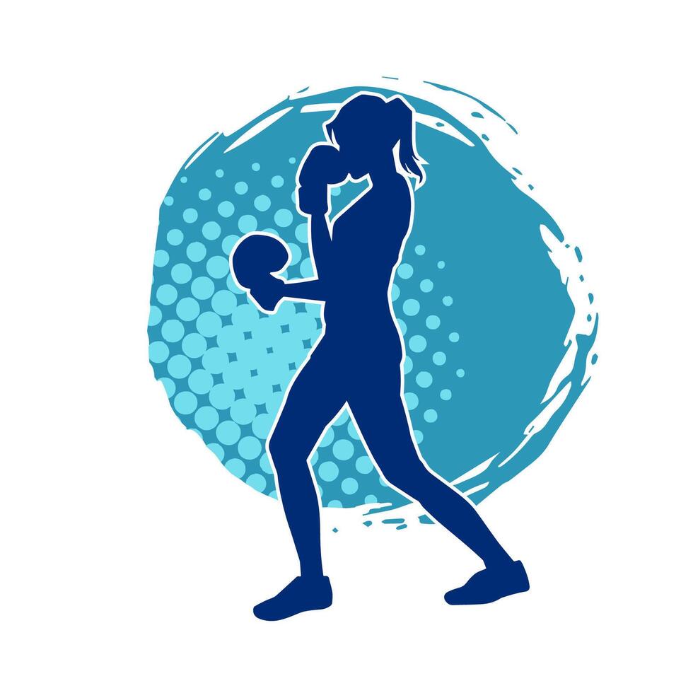 Silhouette of woman boxing athlete in action pose. Silhouette of a female wearing boxing gloves for boxing sport. vector