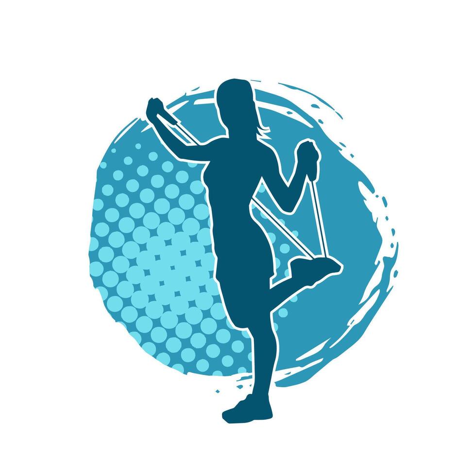 silueta de un deportivo mujer a gimnasio rutina de ejercicio utilizando Halar cuerda. aptitud ejercicio cordones Halar cuerda tramo resistencia capacitación. vector