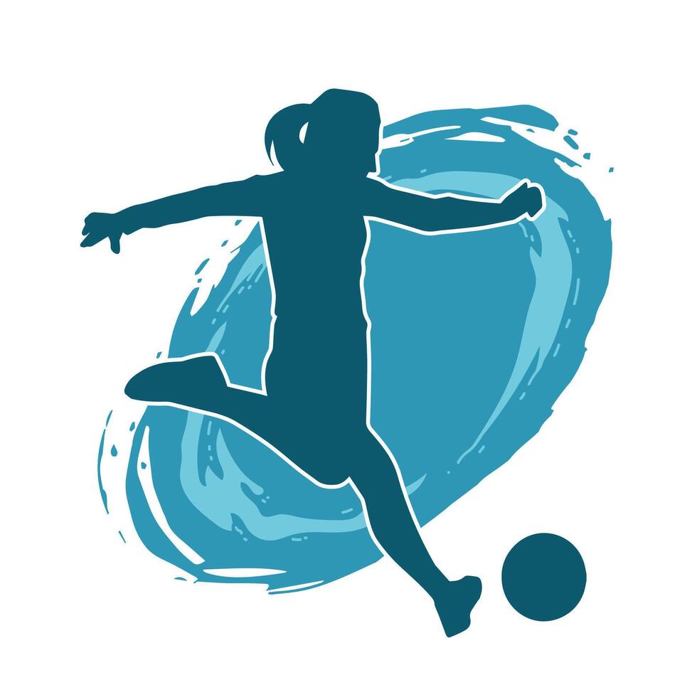 Silhouette of a female soccer player kicking a ball. Silhouette of a football player woman in action pose. vector