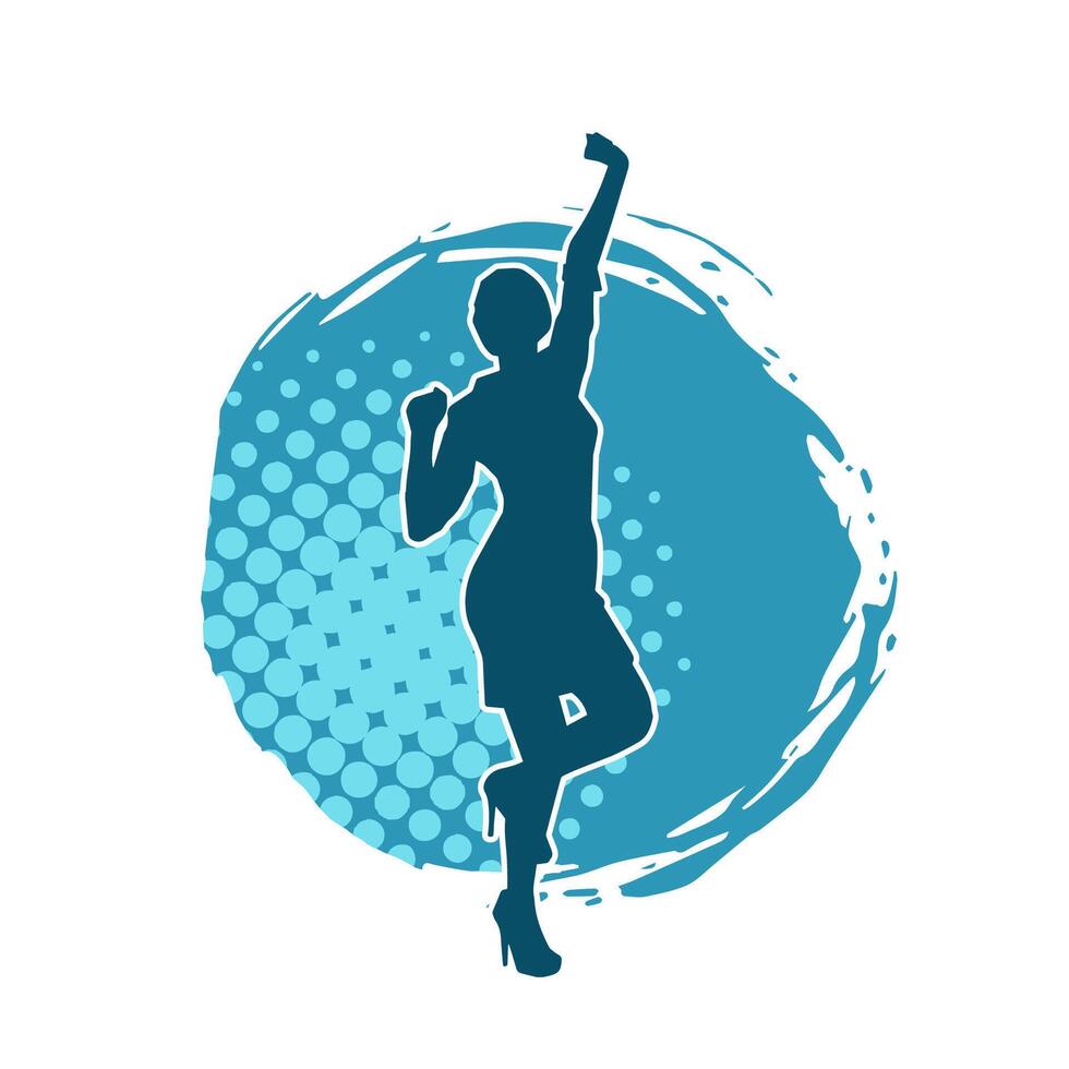 Silhouette of a casual female in a dancing pose. Silhouette of a dancer woman in action pose. vector