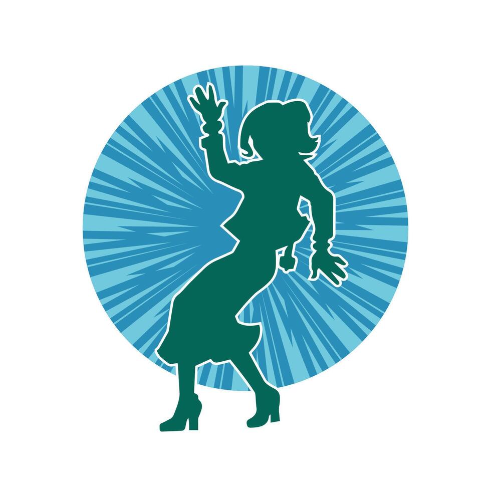 Silhouette of a female dancer in action pose. Silhouette of a slim woman in dancing pose. vector