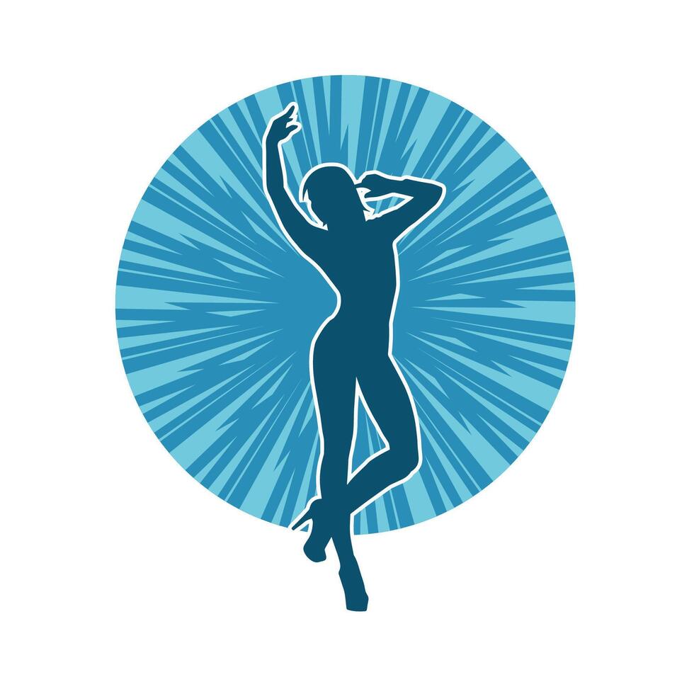 Silhouette of a female dancer in action pose. Silhouette of a slim woman in dancing pose. vector