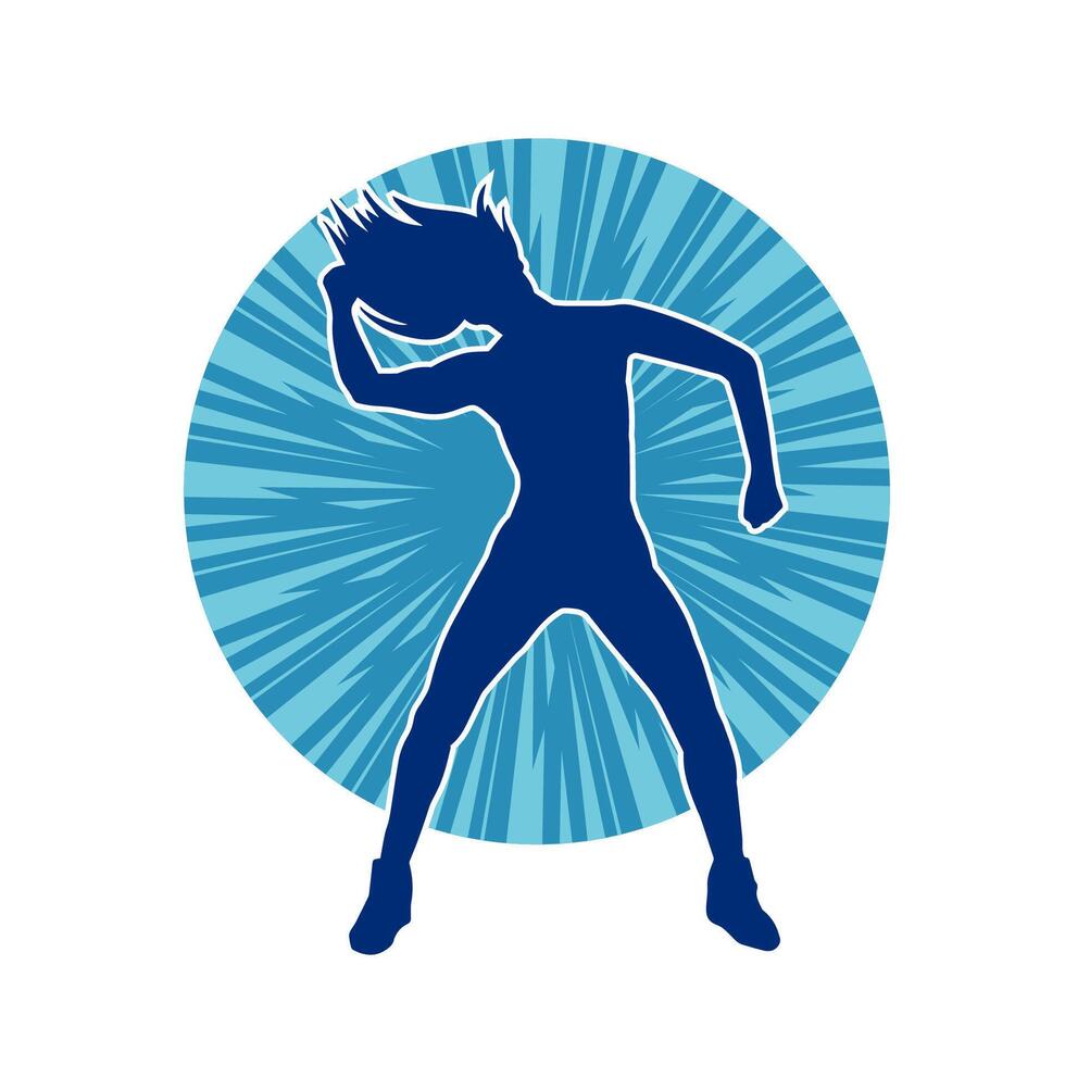 Silhouette of a female dancer in action pose. Silhouette of a slim woman in dancing pose. vector