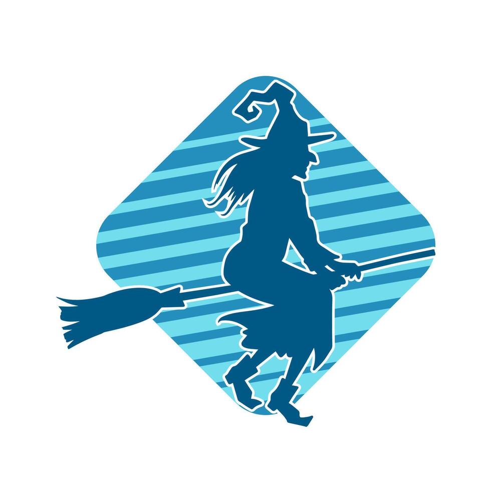 Silhouette of a female witch ride broom vector