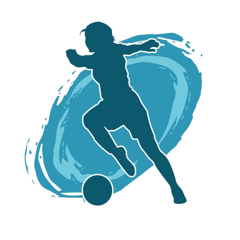 Silhouette of a female soccer player kicking a ball. Silhouette of a football player woman in action pose. vector