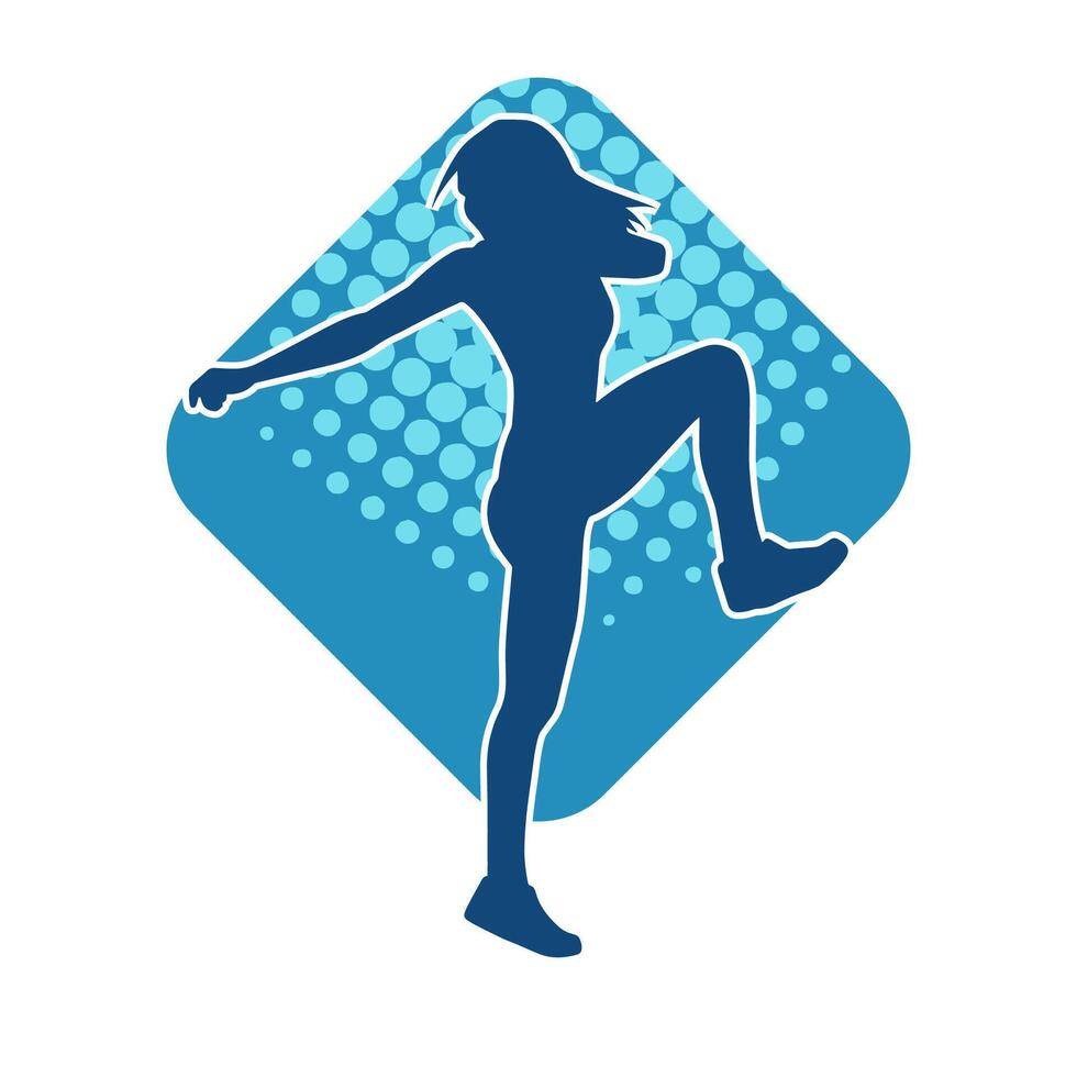 Silhouette of slim female doing exercise. Silhouette of a sporty woman doing gym workout pose. vector