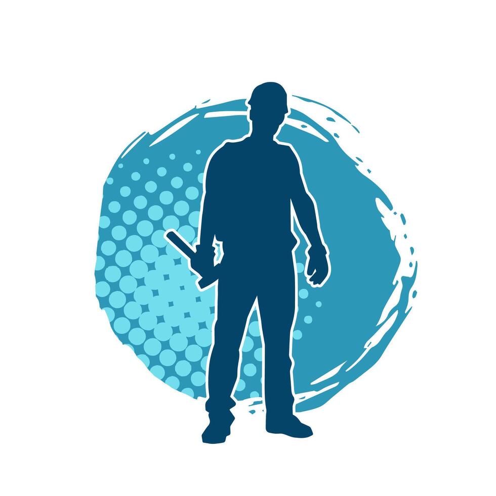 Silhouette of a worker carrying hammer tool. Silhouette of a worker in action pose using hammer tool. vector