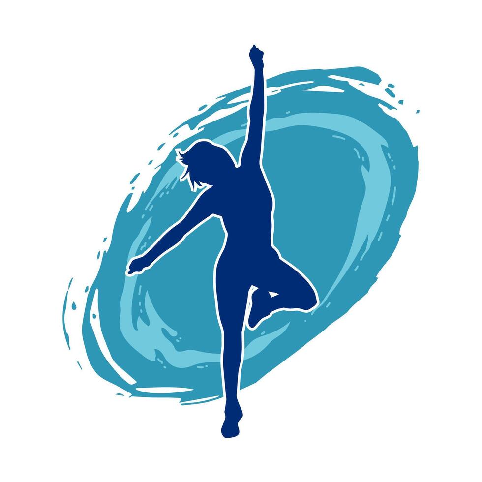 Silhouette of a female dancer in action pose. Silhouette of a slim woman in dancing pose. vector