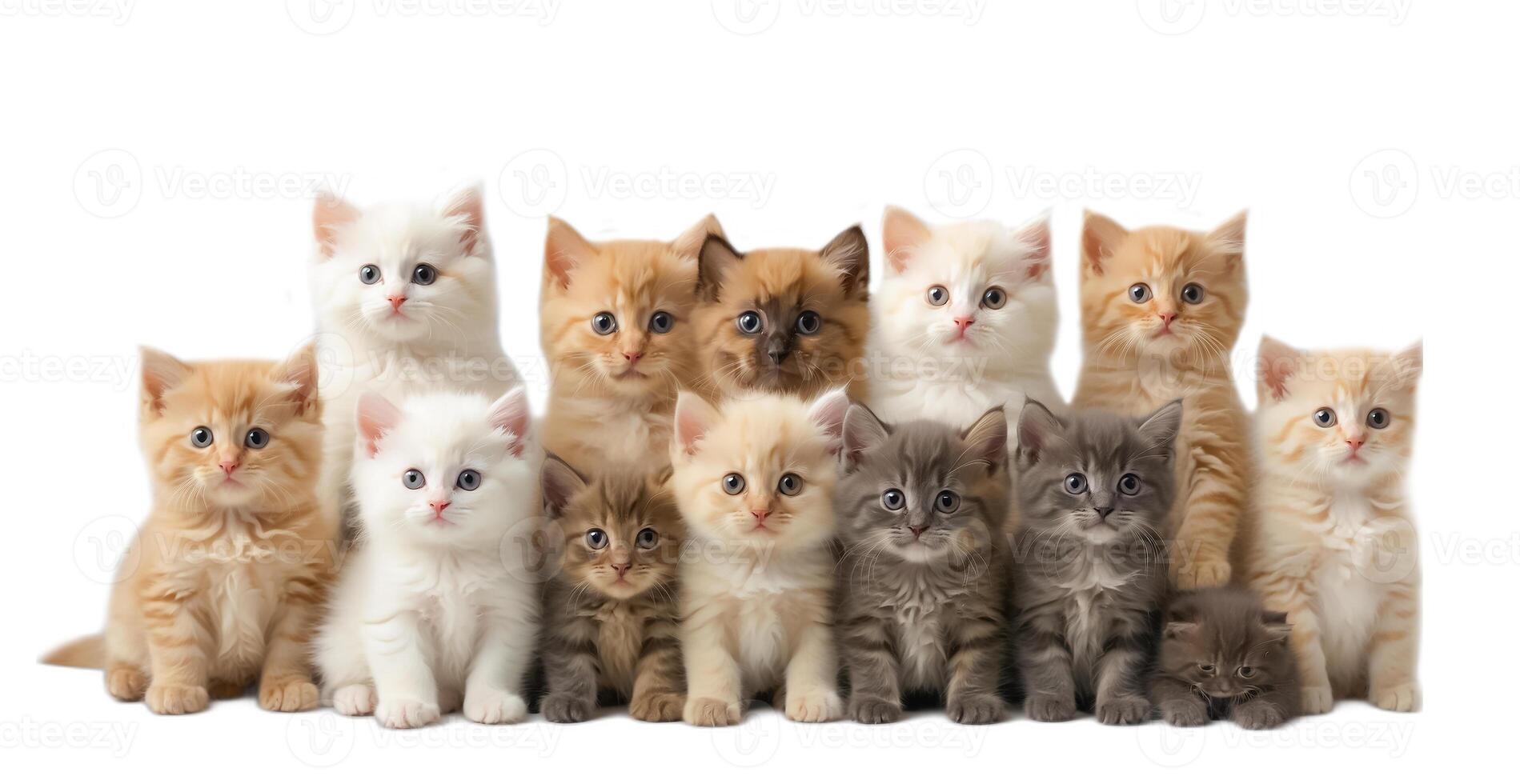 AI generated Lots of cute fluffy kittens isolated on white background photo