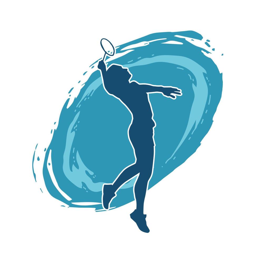 silueta de un Delgado hembra atleta haciendo bádminton deporte. silueta de un mujer bádminton deporte jugador en acción pose. vector