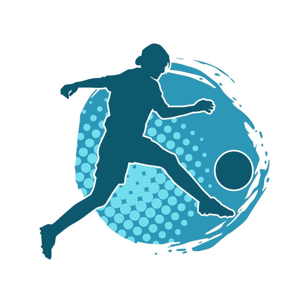 Silhouette of a female soccer player kicking a ball. Silhouette of a football player woman in action pose. vector