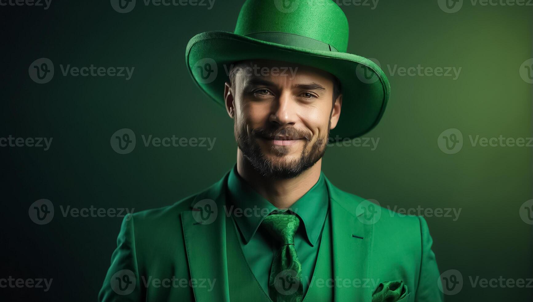 AI generated Stylish happy man in green hat and green clothes photo