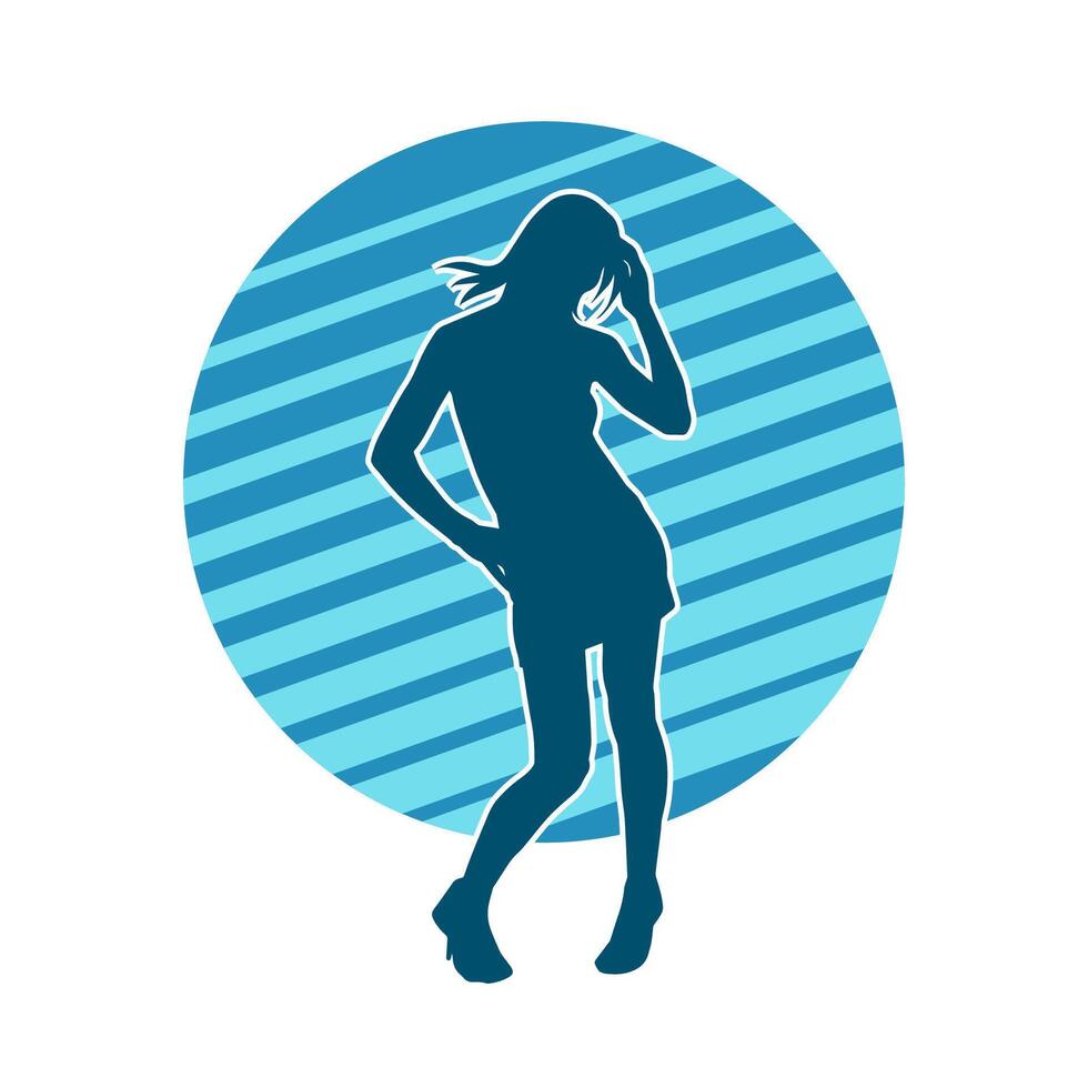 Silhouette of a casual female in a dancing pose. Silhouette of a dancer woman in action pose. vector