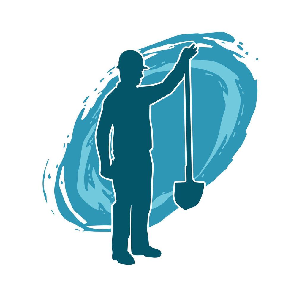 Silhouette of a worker carrying shovel tool. Silhouette of a worker in action pose using shovel tool. vector